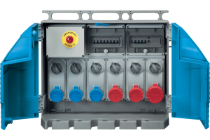 P615105 ENERGYBOX ASSEMBLY ACS WITH TERMINAL BLOCK AND 5 SWITCHED INTERLOCKED SOCKETS 2X 16A 2P+E 230V/2X 16A 3P+E 400V/ 1X32A 3P+N+E 380-415V MCB IP65