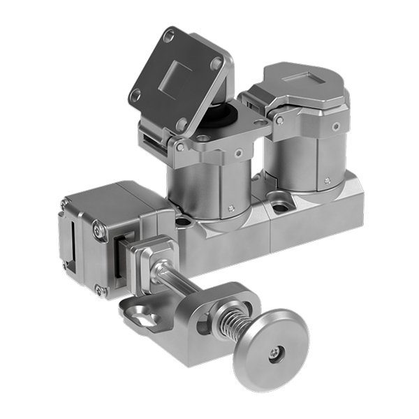 SS-HT-D-LT-access-control-trapped-key-interlock-with-lockout-dust-cover-stainless-steel.jpg Idem SS-HT-D-L-11-LT: SS Handle Tongue Interlock 1 Key Free 1 Key Trap LH Lockout Dust Cover