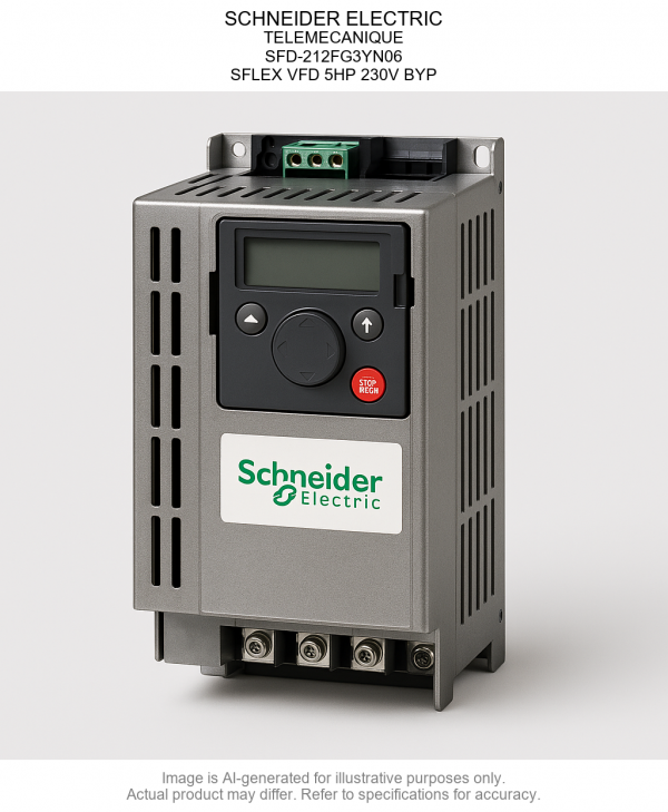 SFD-212FG3YN06.png SCHNEIDER ELECTRIC; TELEMECANIQUE; SFD-212FG3YN06; SFLEX Variable Frequency Drive 5HP 230V BYP