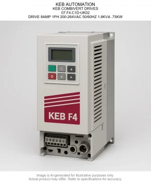 KEB AUTOMATION; KEB COMBIVERT DRIVES; 07.F4.C1D-UK02; DRIVE 8AMP 1PH 200-264VAC 50/60HZ 1.8KVA .75KW