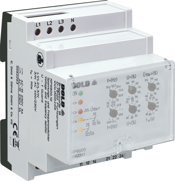 RP9800_600x600.png DOLD 0063031: RP9800.12 3/N AC400/230V tw=180S Voltage and frequency monitor